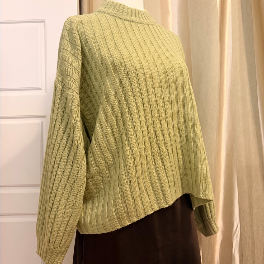 🌸 3/$50: Sage Ribbed Knit Sweater w/ Mock Neck and Balloon Sleeves